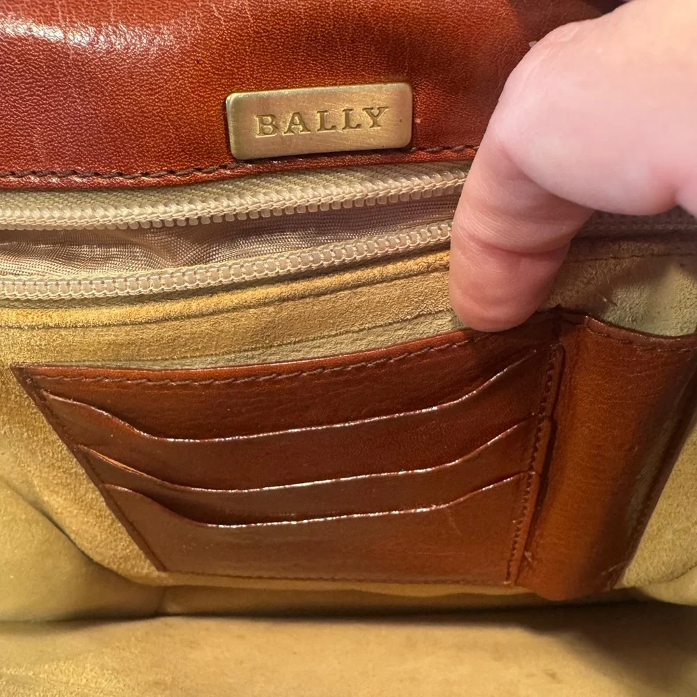 Bally Cognac Leather Document Bag with Gold Lock
